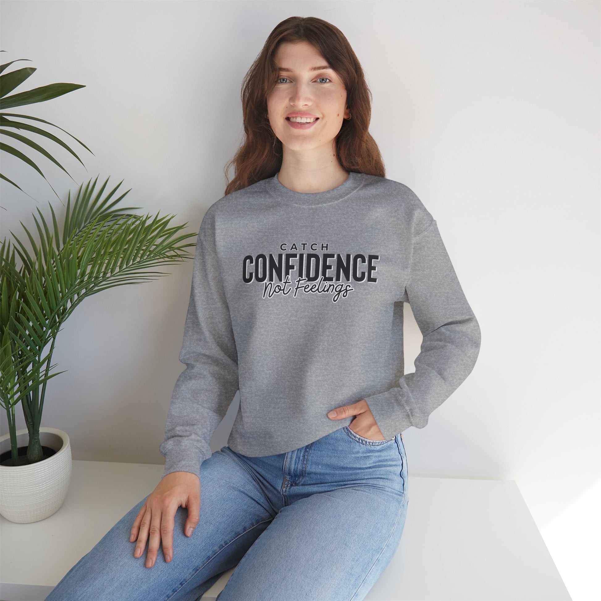 Catch Confidence Not Feelings Heavy Blend™ Crewneck Sweatshirt Sport Grey