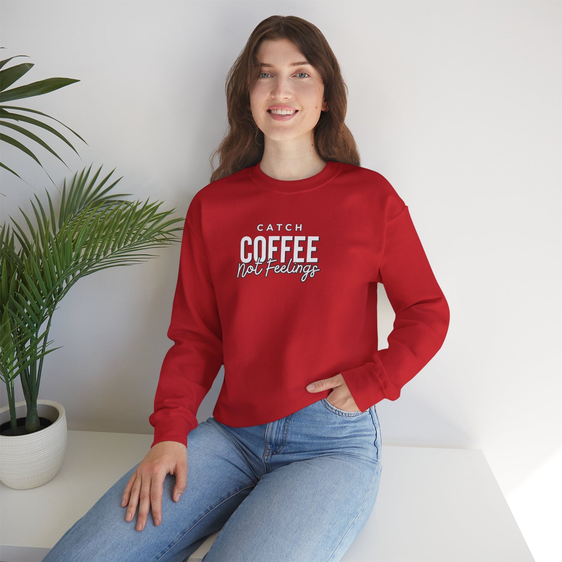 Catch Coffee Not Feelings Heavy Blend™ Crewneck Sweatshirt Red