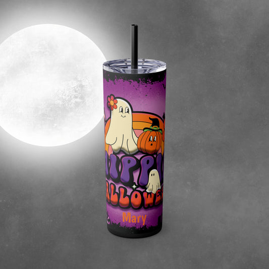 Custom Hippie Halloween 20oz Skinny Tumbler with Straw - Halloween Tumbler