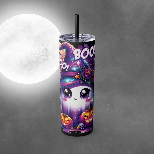 Cute Ghost Boo Halloween 20oz Skinny Tumbler with Straw - Halloween Tumbler