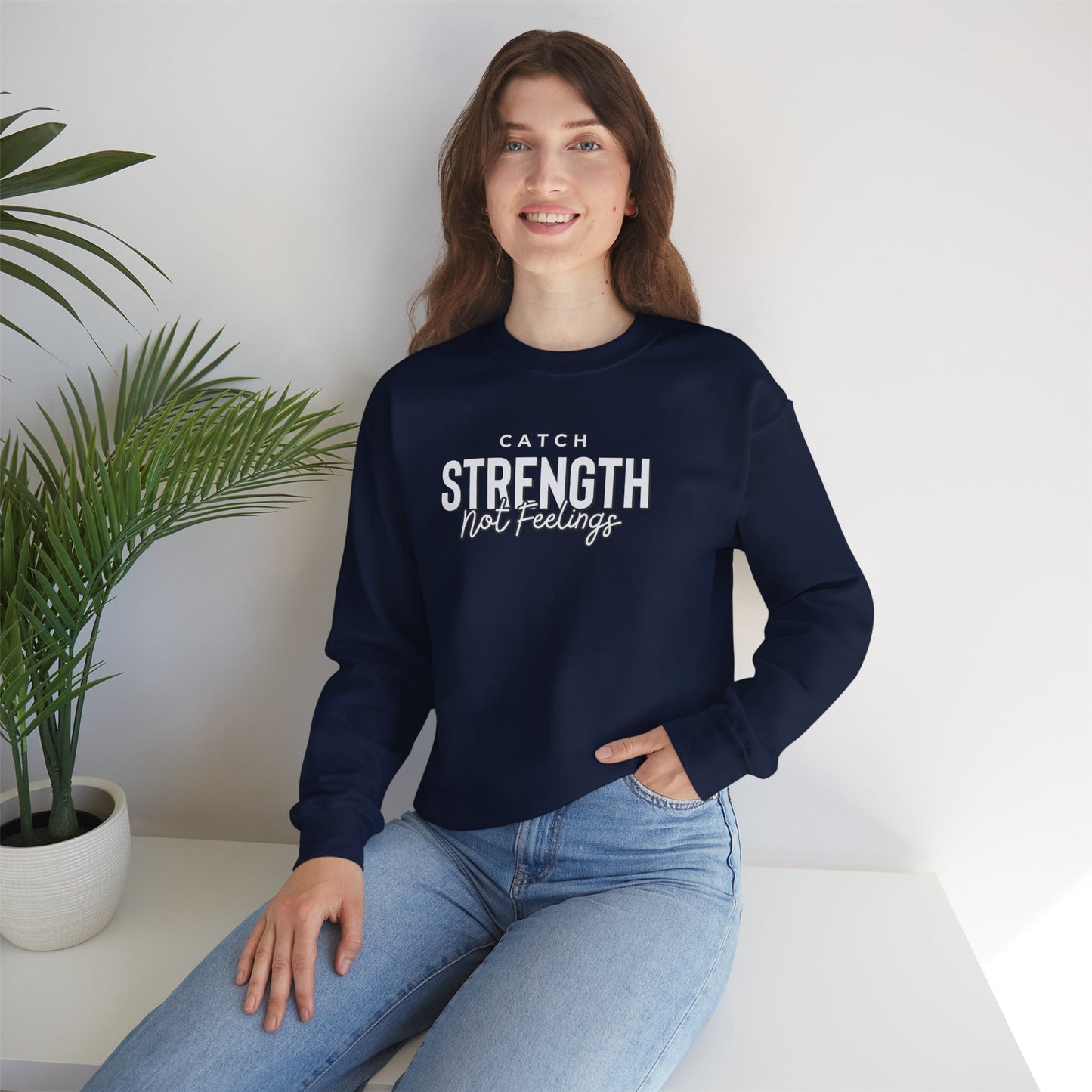 Catch Strength Not Feelings Heavy Blend™ Crewneck Sweatshirt Navy