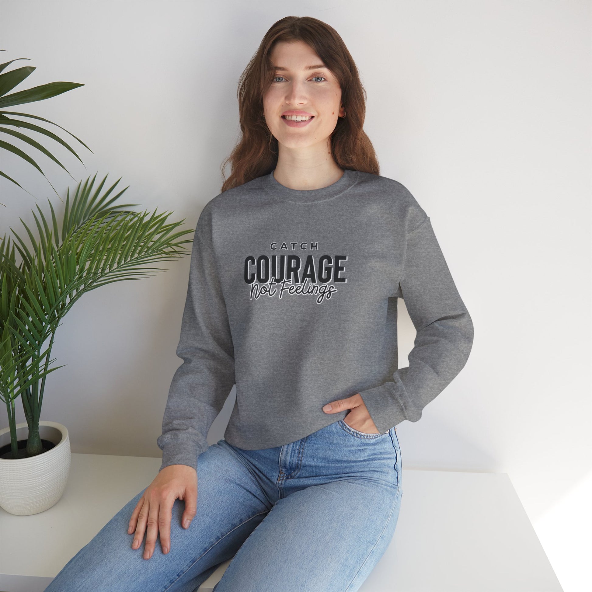 Catch Courage Not Feelings Heavy Blend™ Crewneck Sweatshirt Graphite Heather