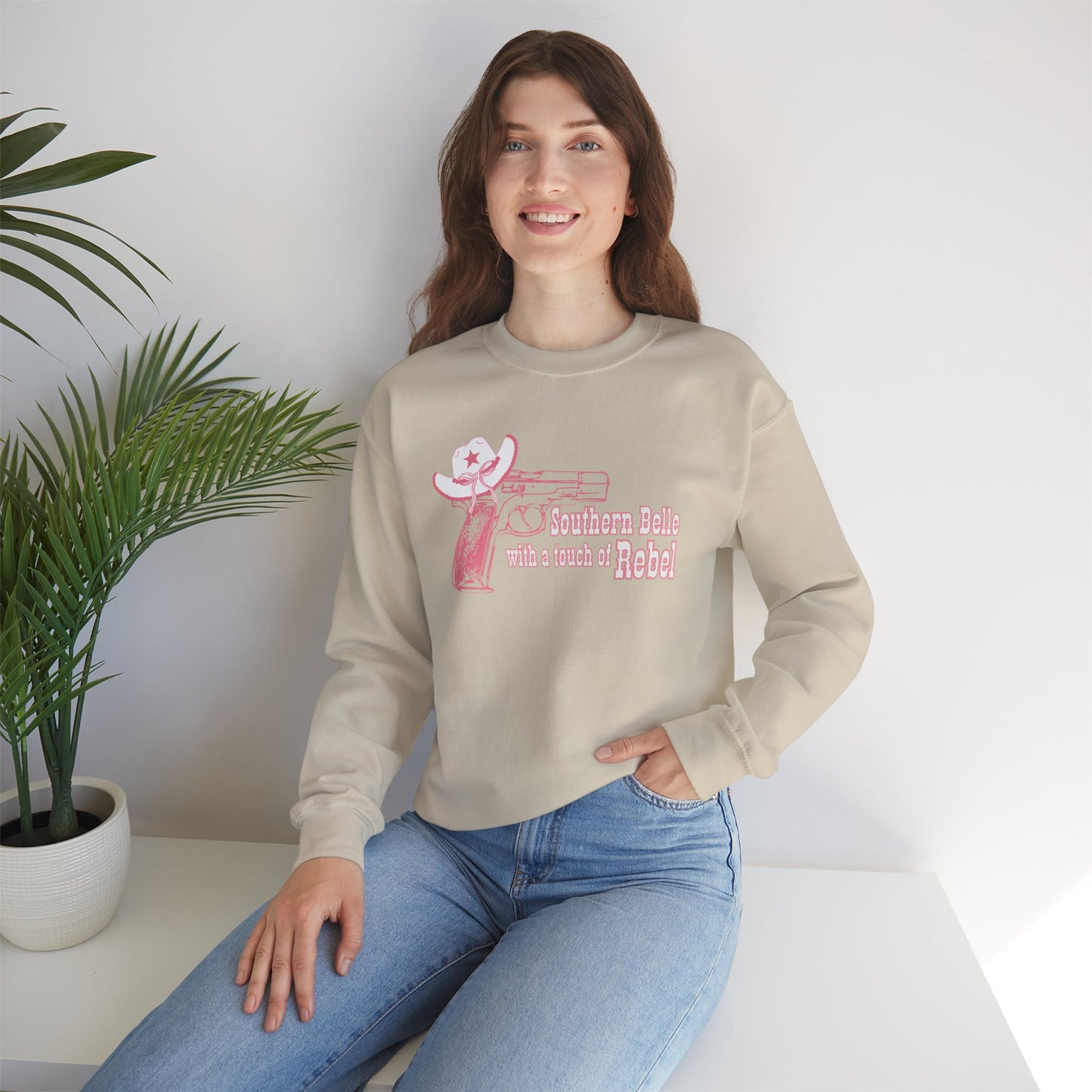 Southern Belle With A Touch Of Rebel Crewneck Sweatshirt Sand