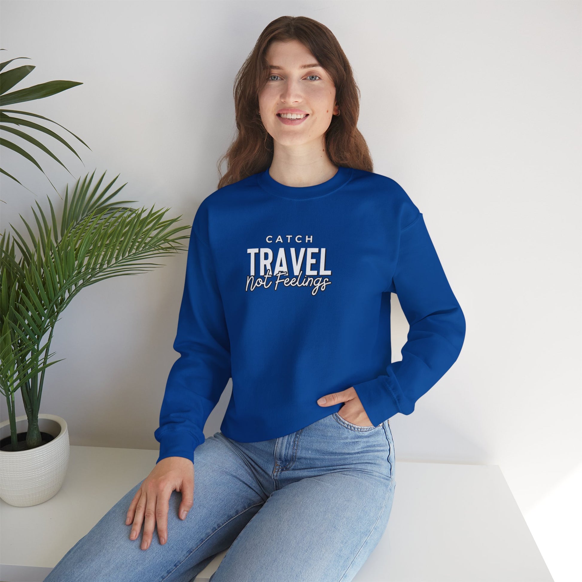 Catch Travel Not Feelings Heavy Blend™ Crewneck Sweatshirt Royal