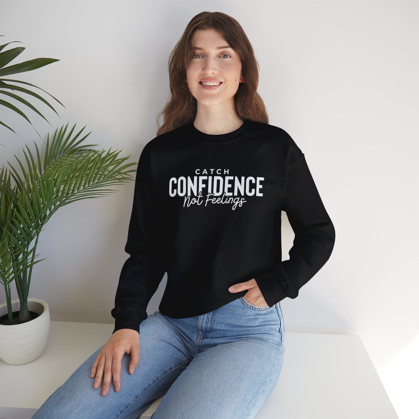 Catch Confidence Not Feelings Heavy Blend™ Crewneck Sweatshirt Black