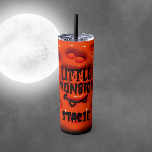 Orange Little Monster Halloween 20oz Skinny Tumbler with Straw - Halloween Tumbler