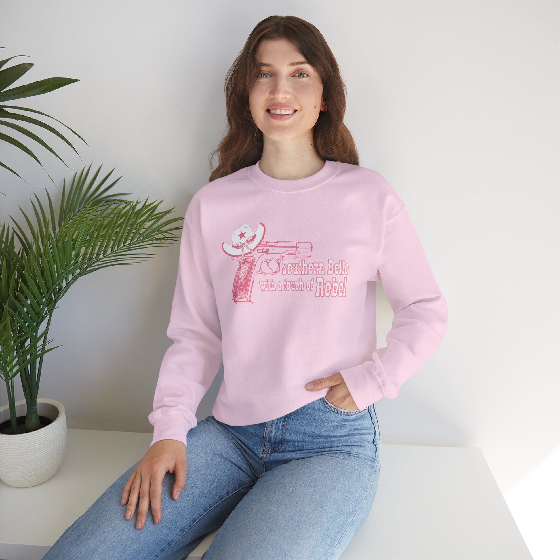 Southern Belle With A Touch Of Rebel Crewneck Sweatshirt Light Pink