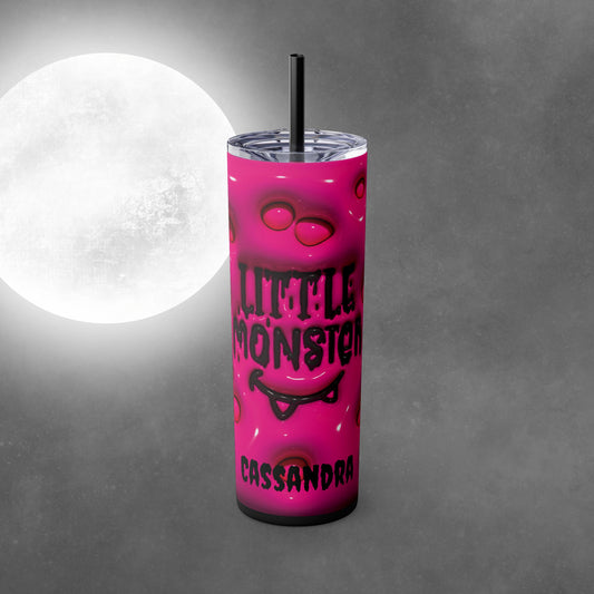 Pink Little Monster Halloween 20oz Skinny Tumbler with Straw - Halloween Tumbler