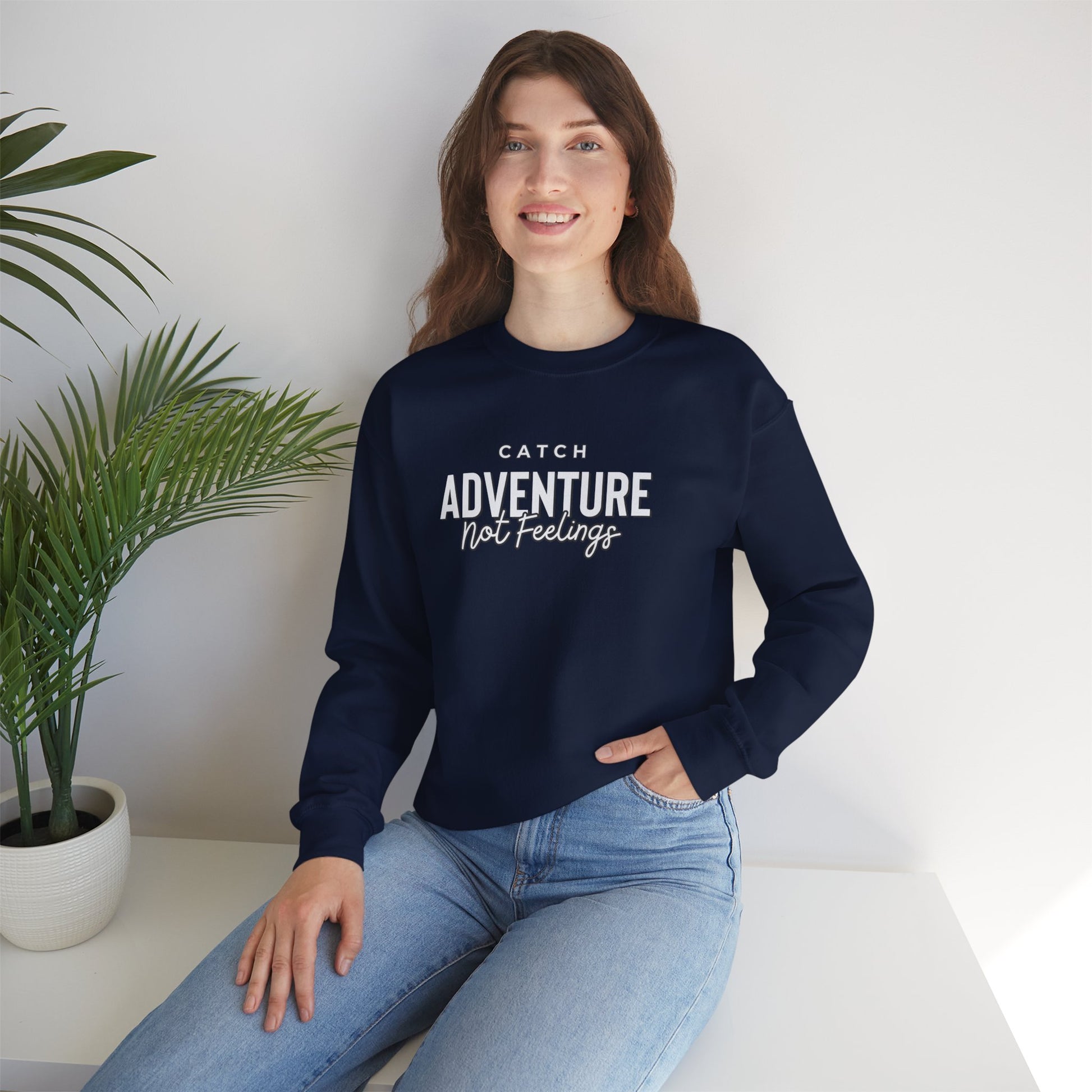 Catch Adventure Not Feelings Heavy Blend™ Crewneck Sweatshirt Navy