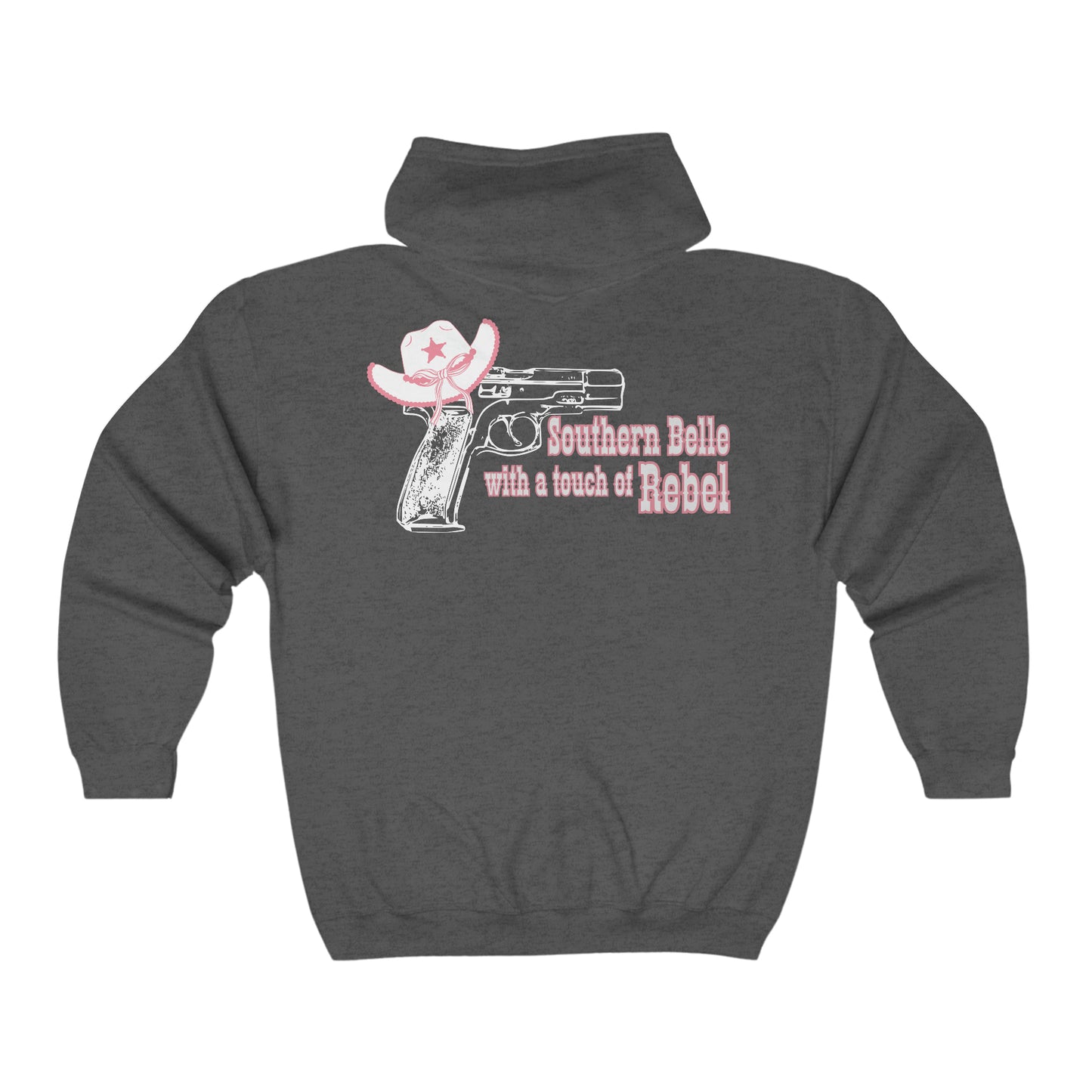 Southern Belle With A Touch Of Rebel Zip-Up Sweatshirt Dark Heather Back