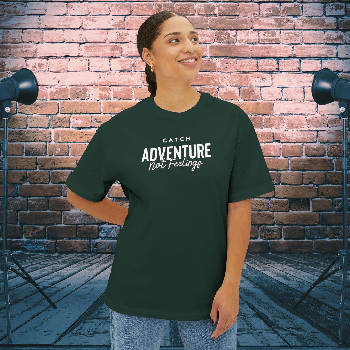 Catch Adventure Not Feelings Oversized Boxy TShirt Forest