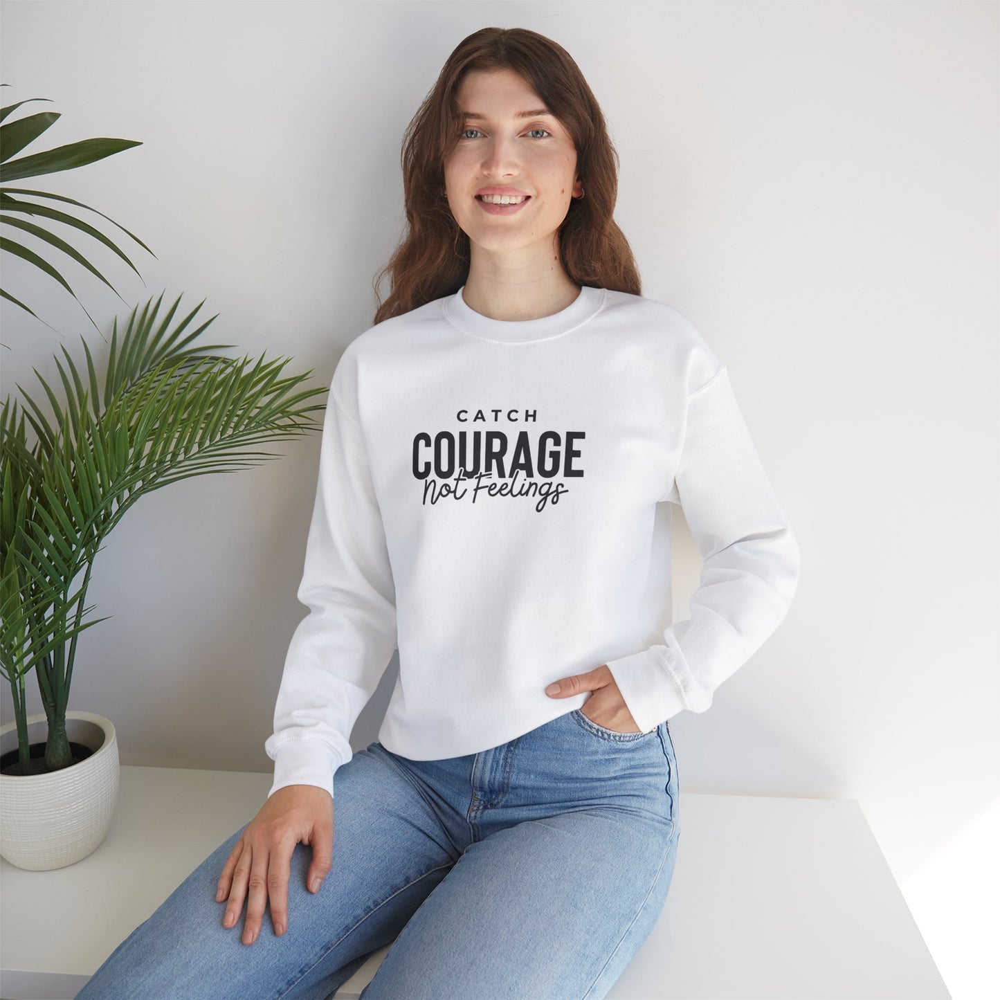 Catch Courage Not Feelings Heavy Blend™ Crewneck Sweatshirt White