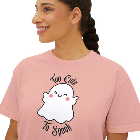 Too Cute to Spook Oversized Boxy T-Shirt - Cute Ghost Halloween Shirt - Pinkoween Shirt - Girly Halloween Shirt