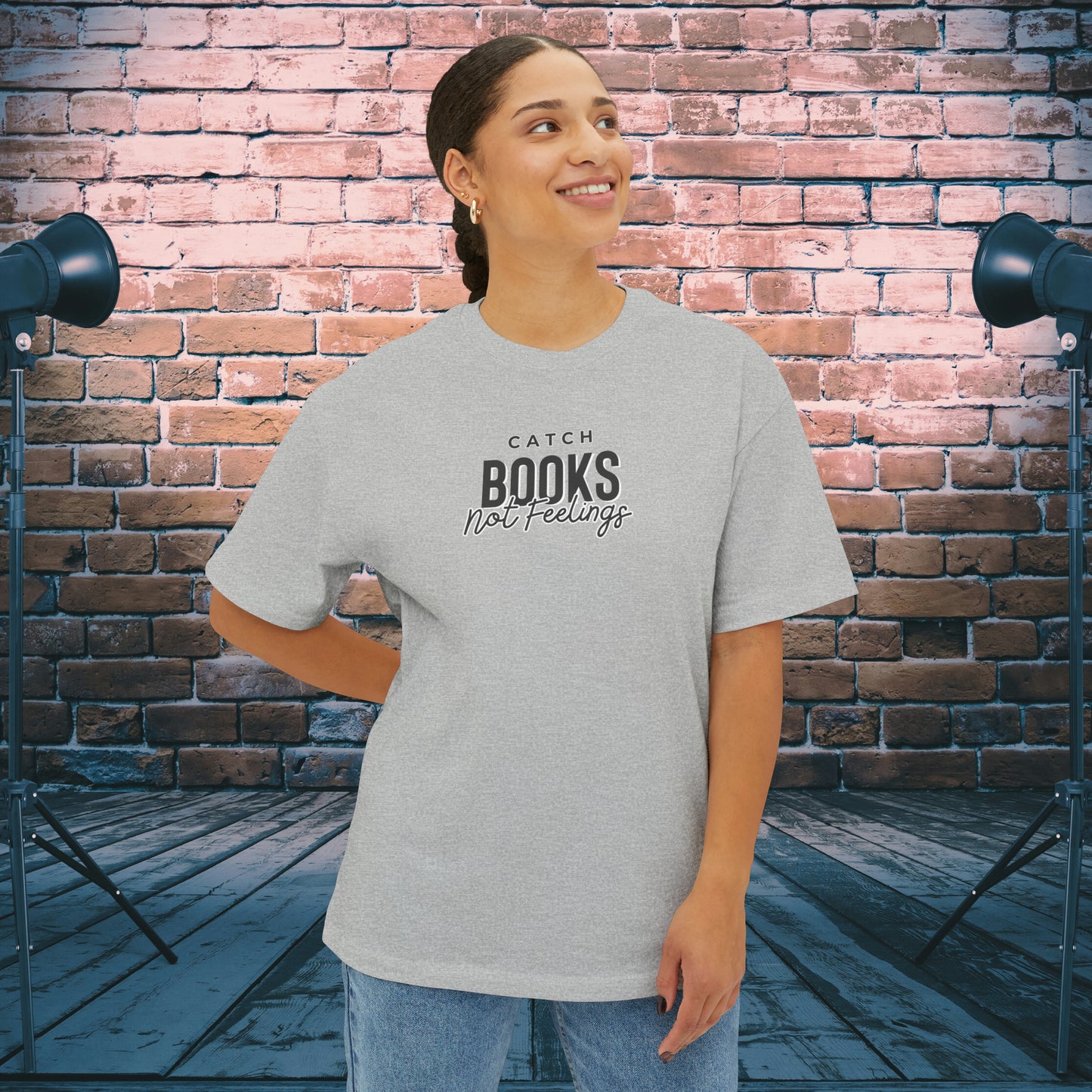 Catch Books Not Feelings Oversized Boxy TShirt Athletic Heather