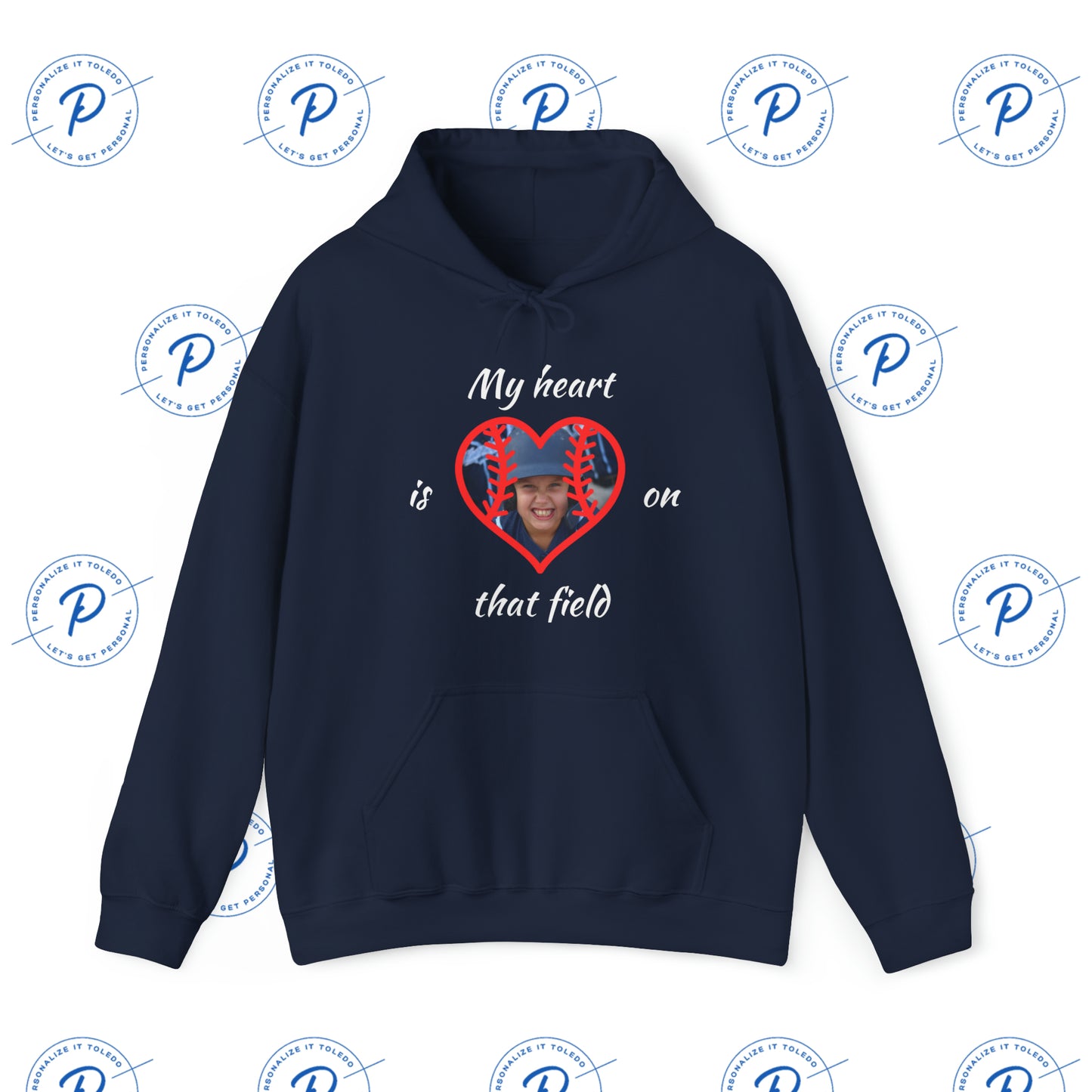 My Heart Is On That Field Personalized Baseball Hooded Sweatshirt - Baseball Mom Shirts