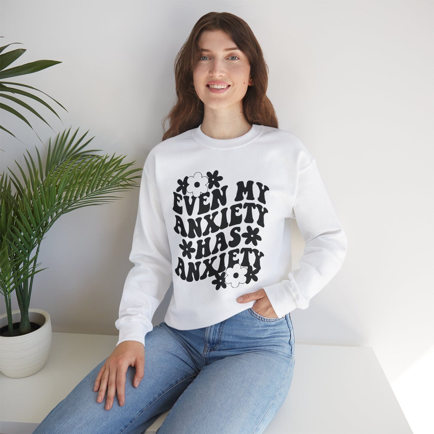 Even My Anxiety Has Anxiety Retro Jitters Cozy Blend Sweatshirt - Funny Apparel For Her