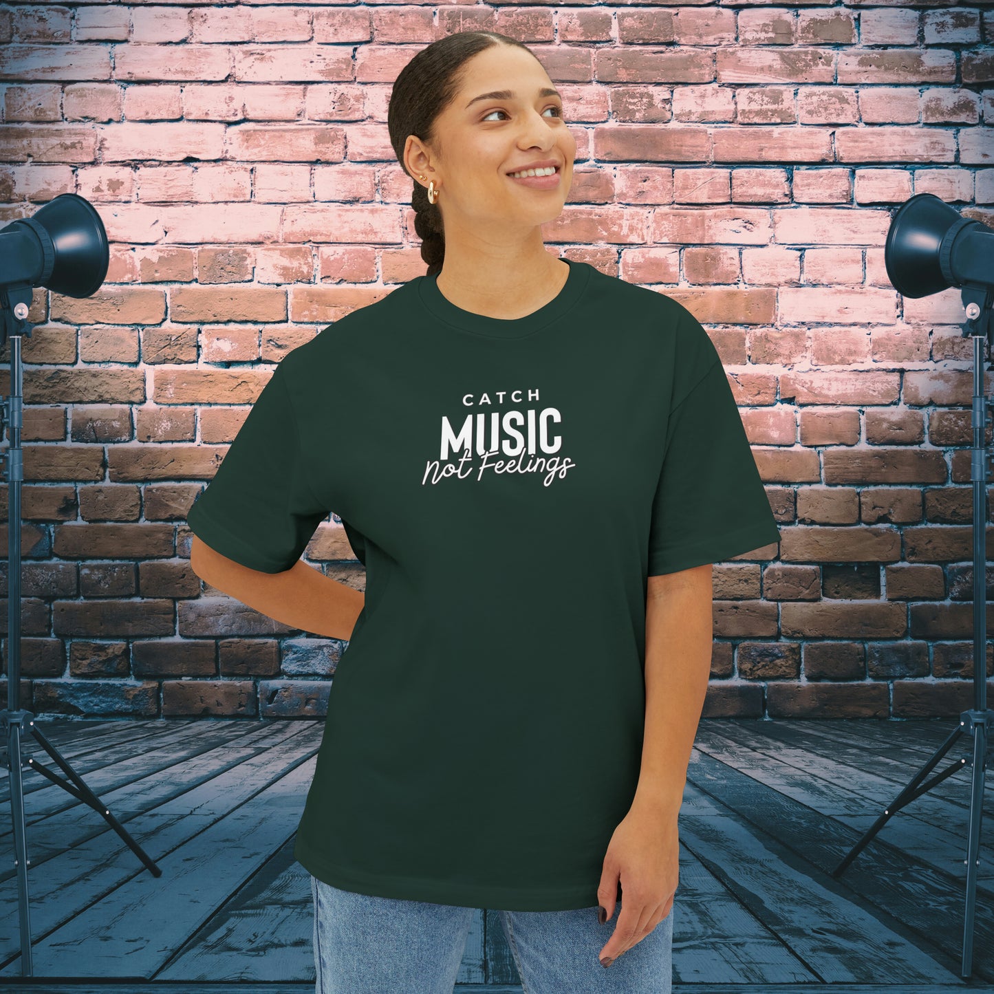 Catch Music Not Feelings Oversized Boxy TShirt Forest