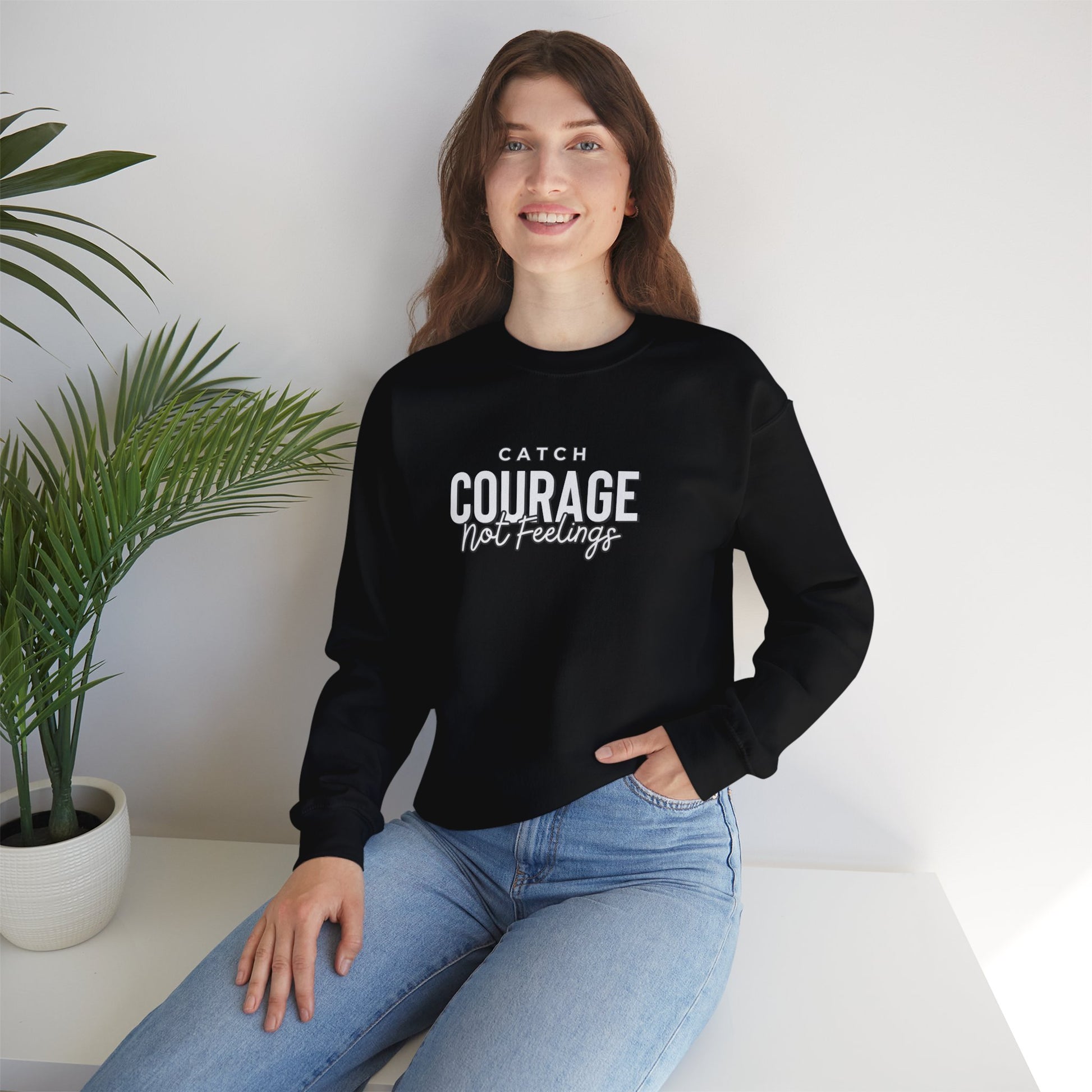 Catch Courage Not Feelings Heavy Blend™ Crewneck Sweatshirt Black