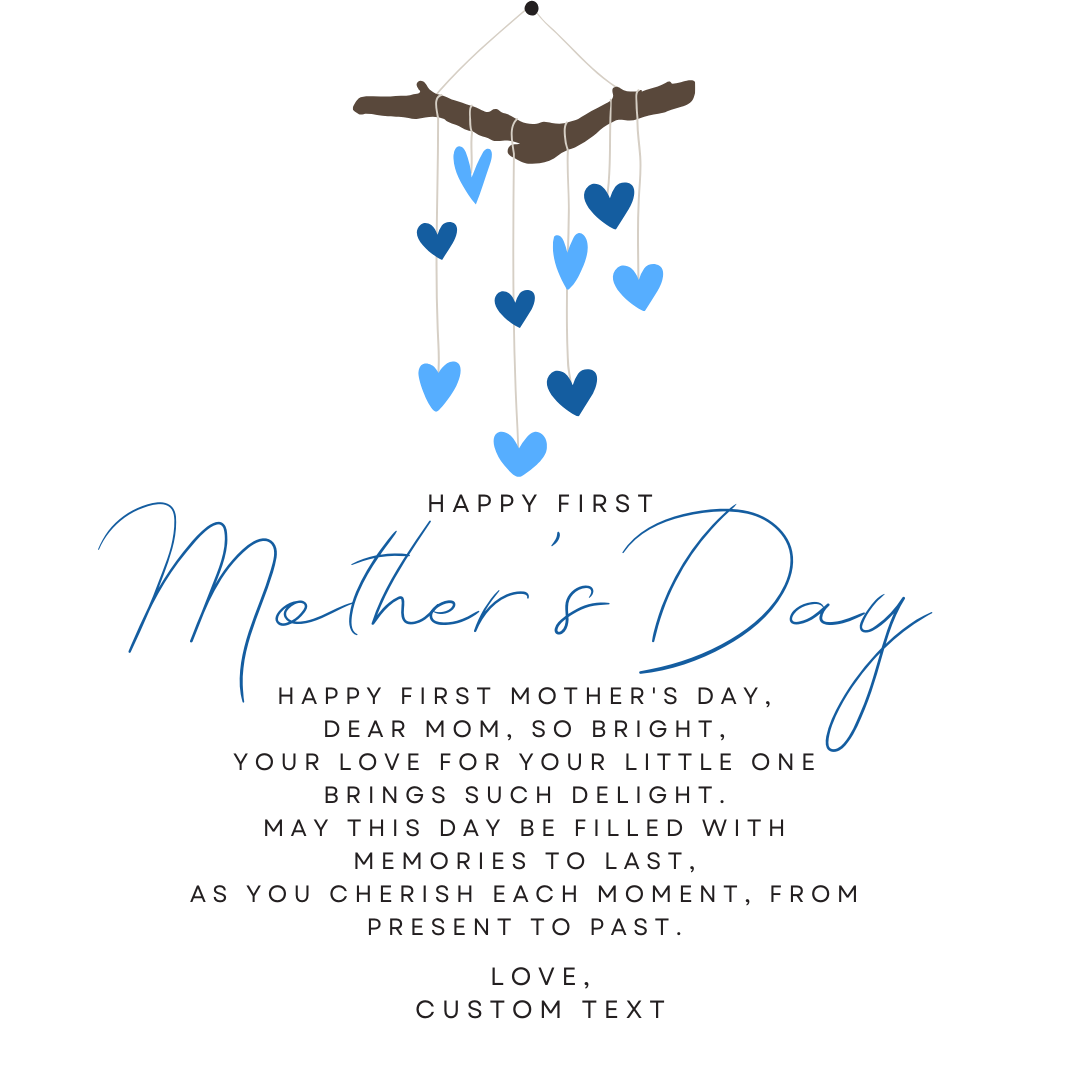 Happy First Mother's Day Interlocking Hearts Necklace with Blue Heart Box Card - Personalize It Toledo