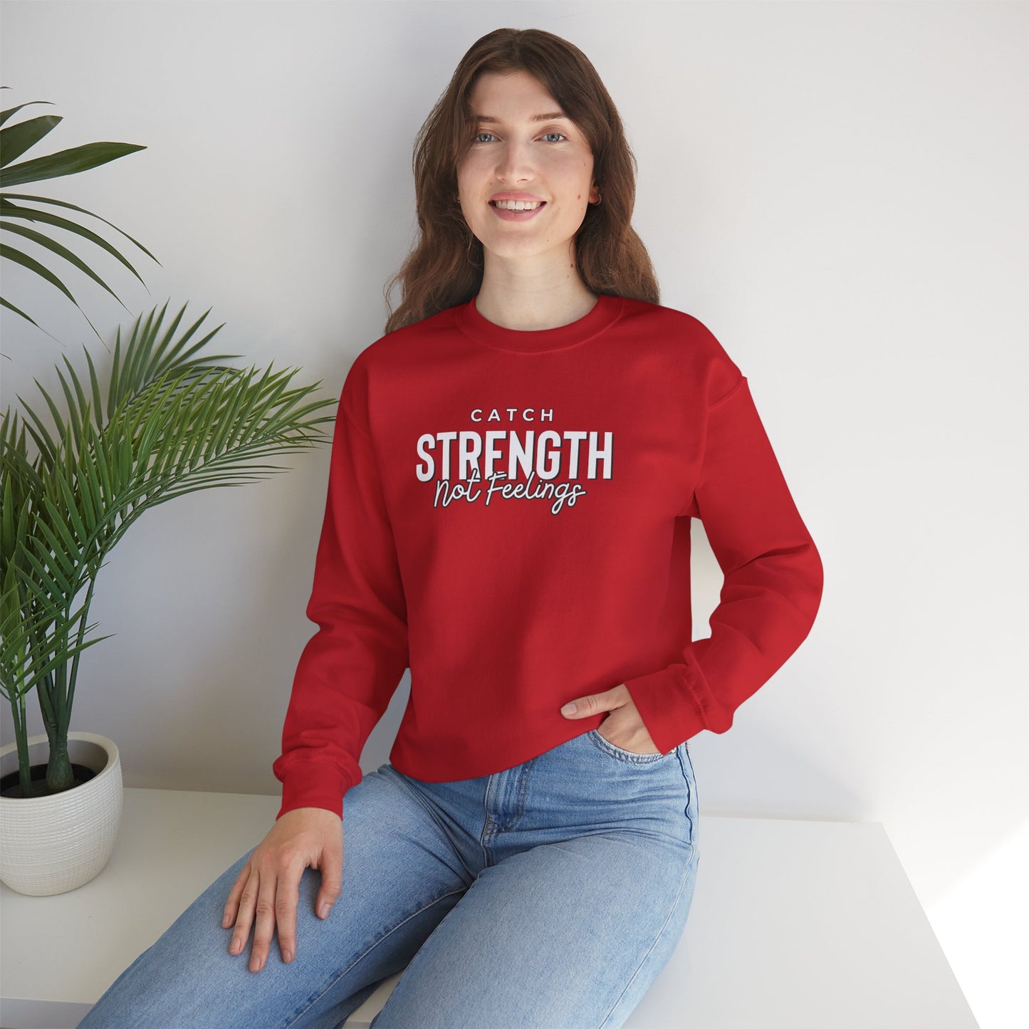 Catch Strength Not Feelings Heavy Blend™ Crewneck Sweatshirt Red