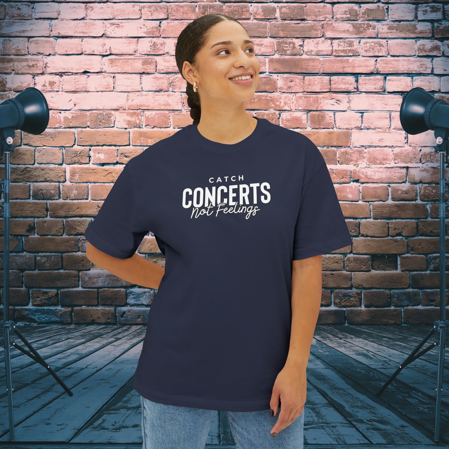 Catch Concerts Not Feelings Oversized Boxy TShirt Navy