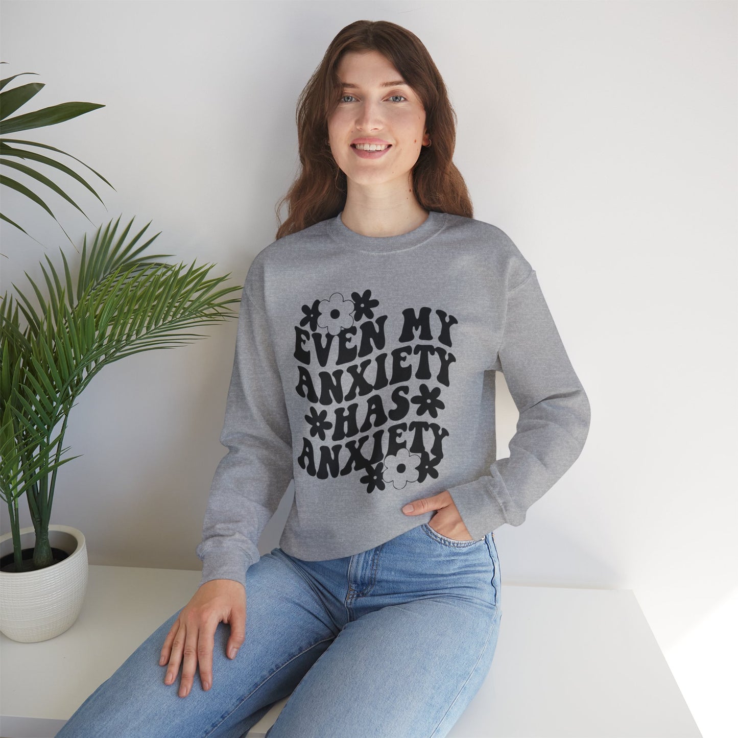 Even My Anxiety Has Anxiety Retro Jitters Cozy Blend Sweatshirt - Funny Apparel For Her