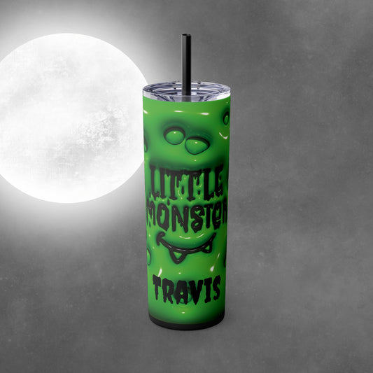 Green Little Monster Halloween 20oz Skinny Tumbler with Straw - Halloween Tumbler