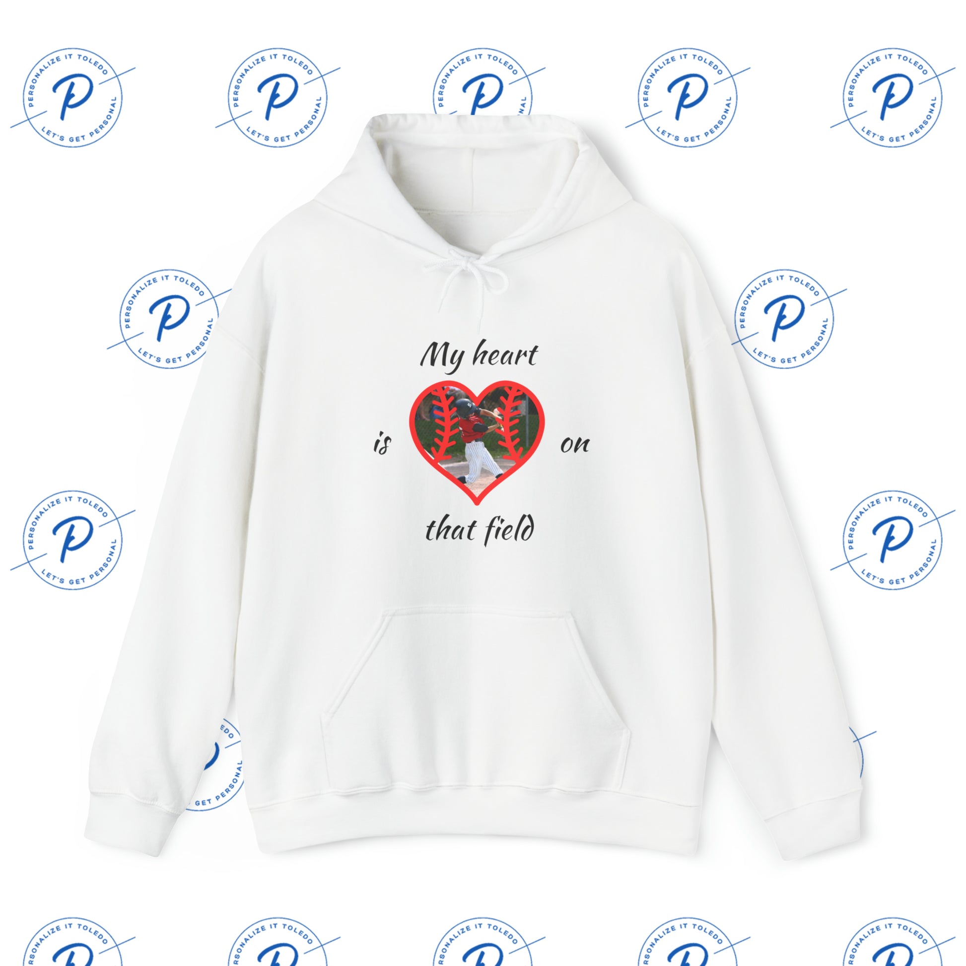My Heart Is On That Field Personalized Baseball Hooded Sweatshirt - Baseball Mom Shirts
