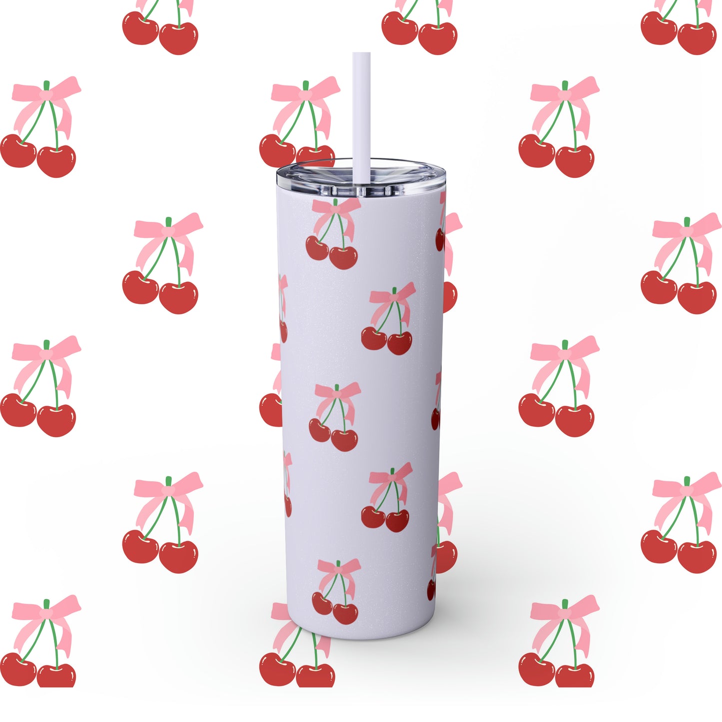 Coquette Cherries Custom Name Skinny Tumbler with Straw, 20oz - Teacher Tumbler - Custom Teacher Tumbler