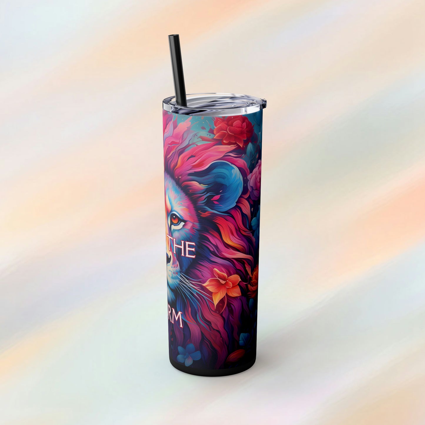 I Am The Storm Lion Skinny Tumbler with Straw, 20oz - Humorous Skinny Tumbler - Western Theme Tumbler