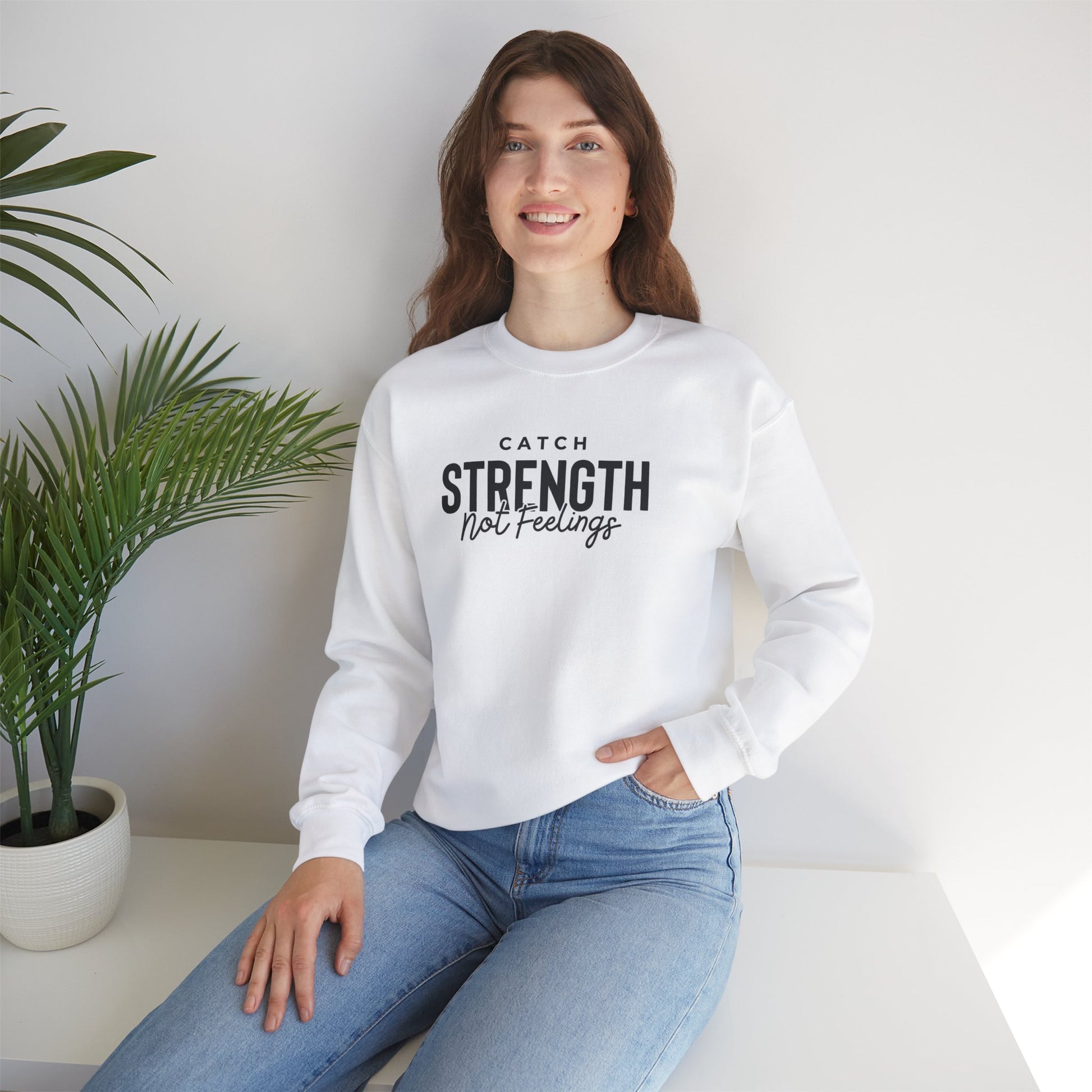 Catch Strength Not Feelings Heavy Blend™ Crewneck Sweatshirt White