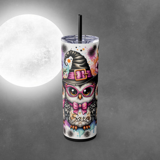 Witch Owls Halloween 20oz Skinny Tumbler with Straw - Halloween Tumbler