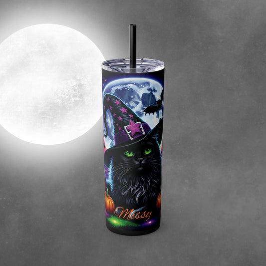 Cute Black Cat Halloween 20oz Skinny Tumbler with Straw - Halloween Tumbler