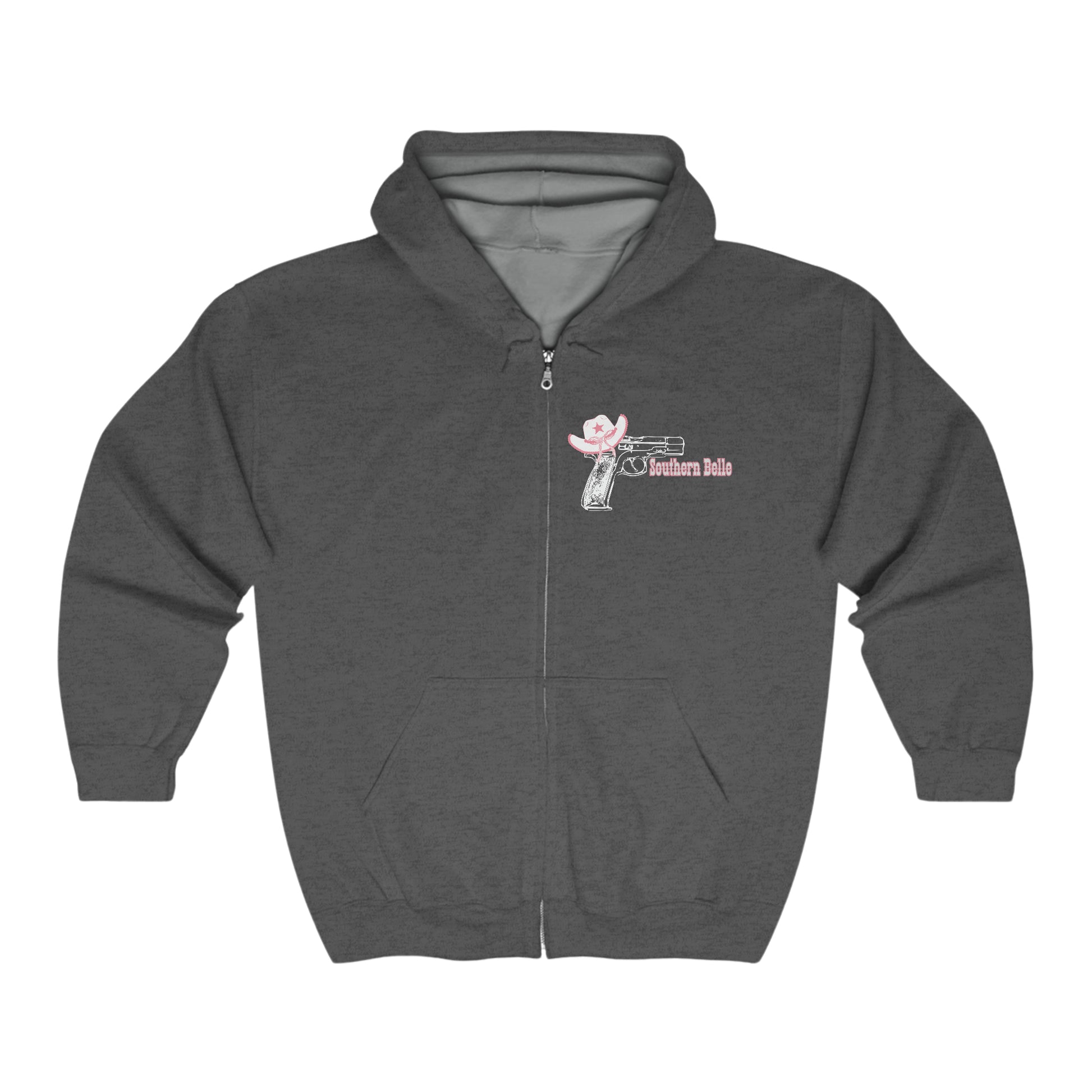 Southern Belle With A Touch Of Rebel Zip-Up Sweatshirt Dark Heather Front