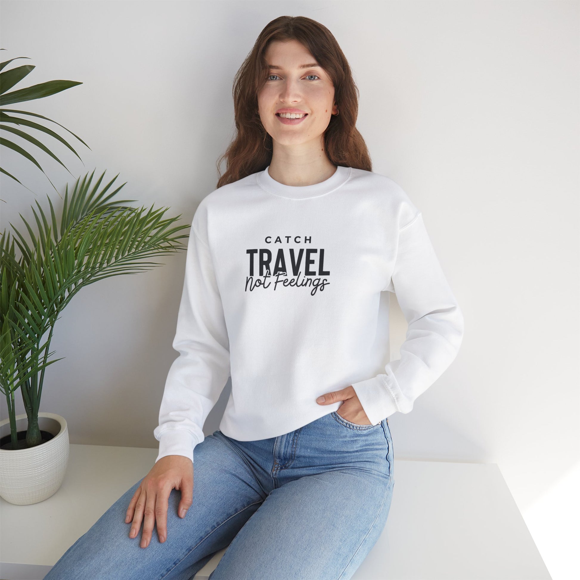 Catch Travel Not Feelings Heavy Blend™ Crewneck Sweatshirt White