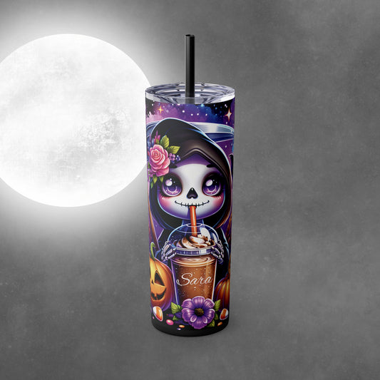 Cute Grim Reaper Halloween 20oz Skinny Tumbler with Straw - Halloween Tumbler