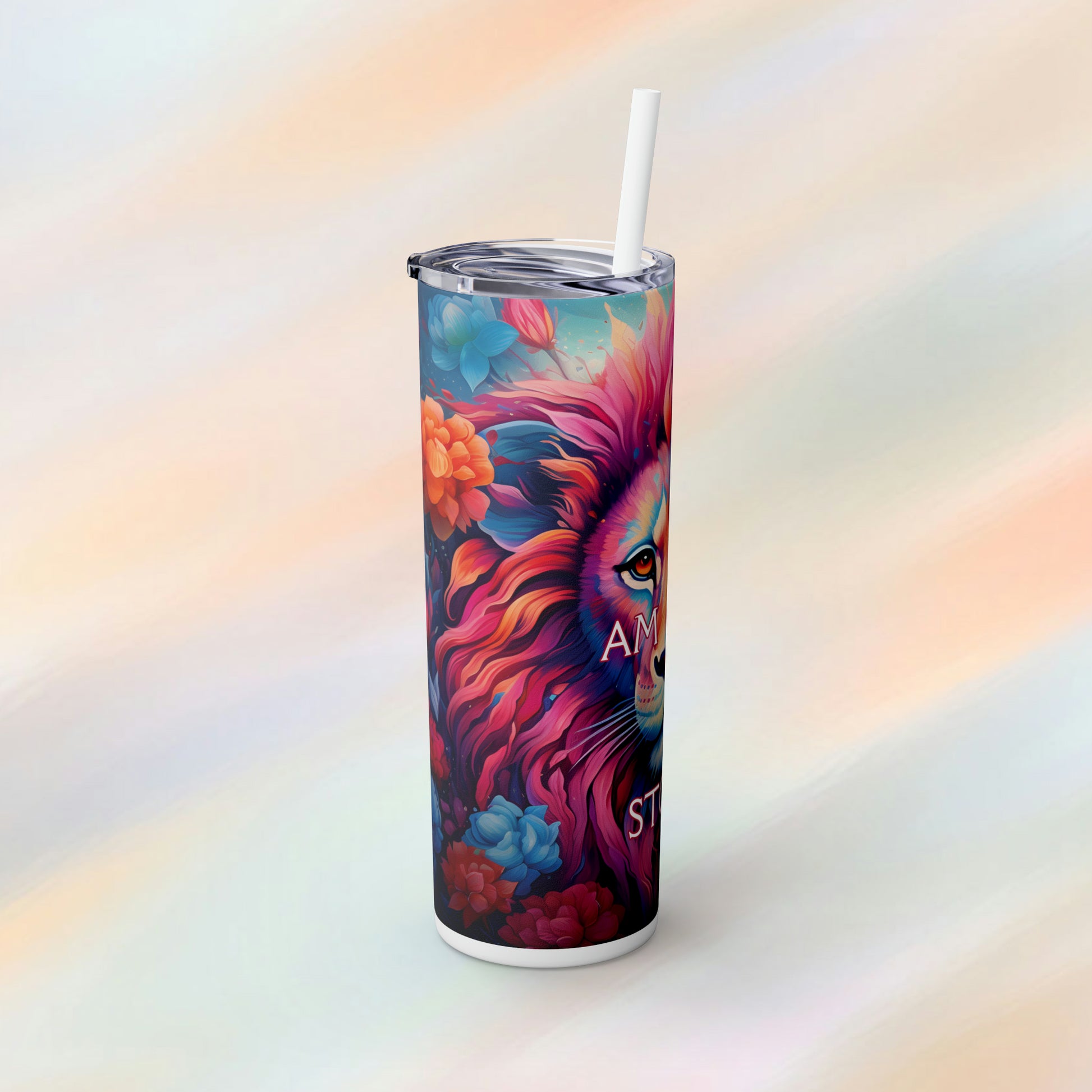 I Am The Storm Lion Skinny Tumbler with Straw, 20oz - Humorous Skinny Tumbler - Western Theme Tumbler