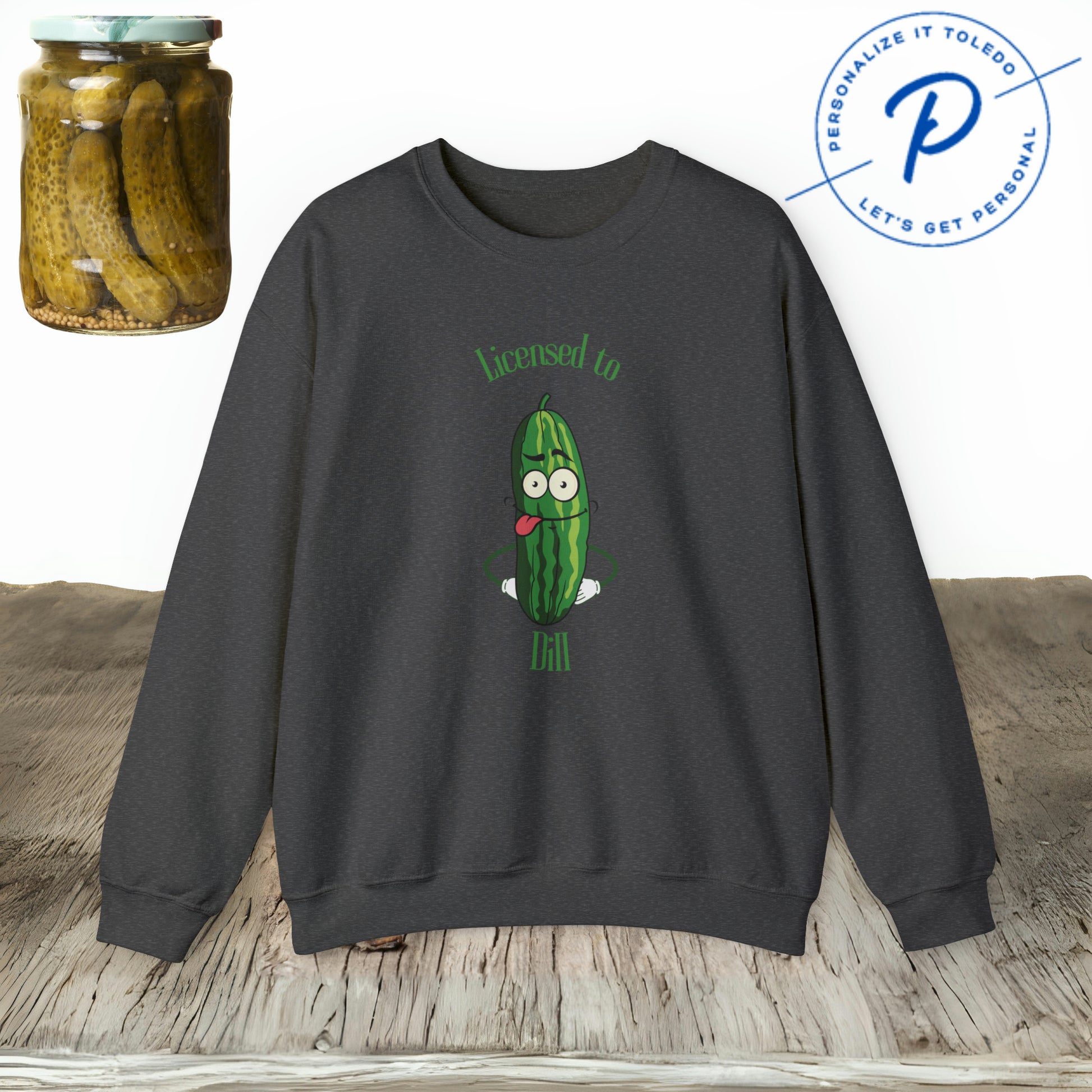 Pickle Sweatshirt For Pickle Lover, Licensed to Dill Pickle Sweatshirt, Funny Pickle Sweatshirt Gift, Cartoon Pickle Sweatshirt, Pickle Gift