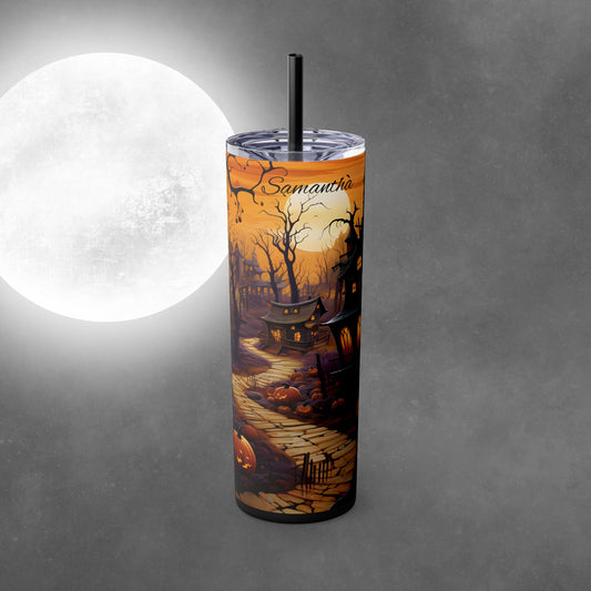 Haunted House Halloween 20oz Skinny Tumbler with Straw - Halloween Tumbler