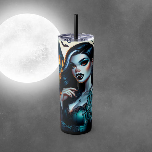 Vampire Woman Trick or Treat Halloween 20oz Skinny Tumbler with Straw - Halloween Tumbler