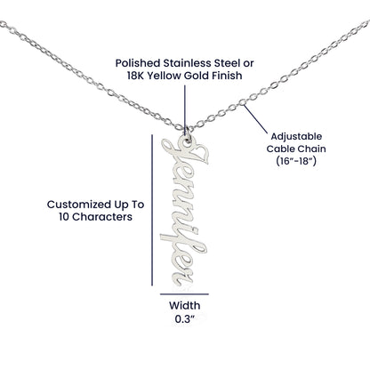 To Our Daughter We Love You Love Mom and Dad - Vertical Name Necklace