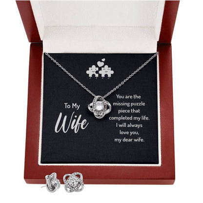 To My Wife Missing Puzzle Piece Love Knot Earring & Necklace Set