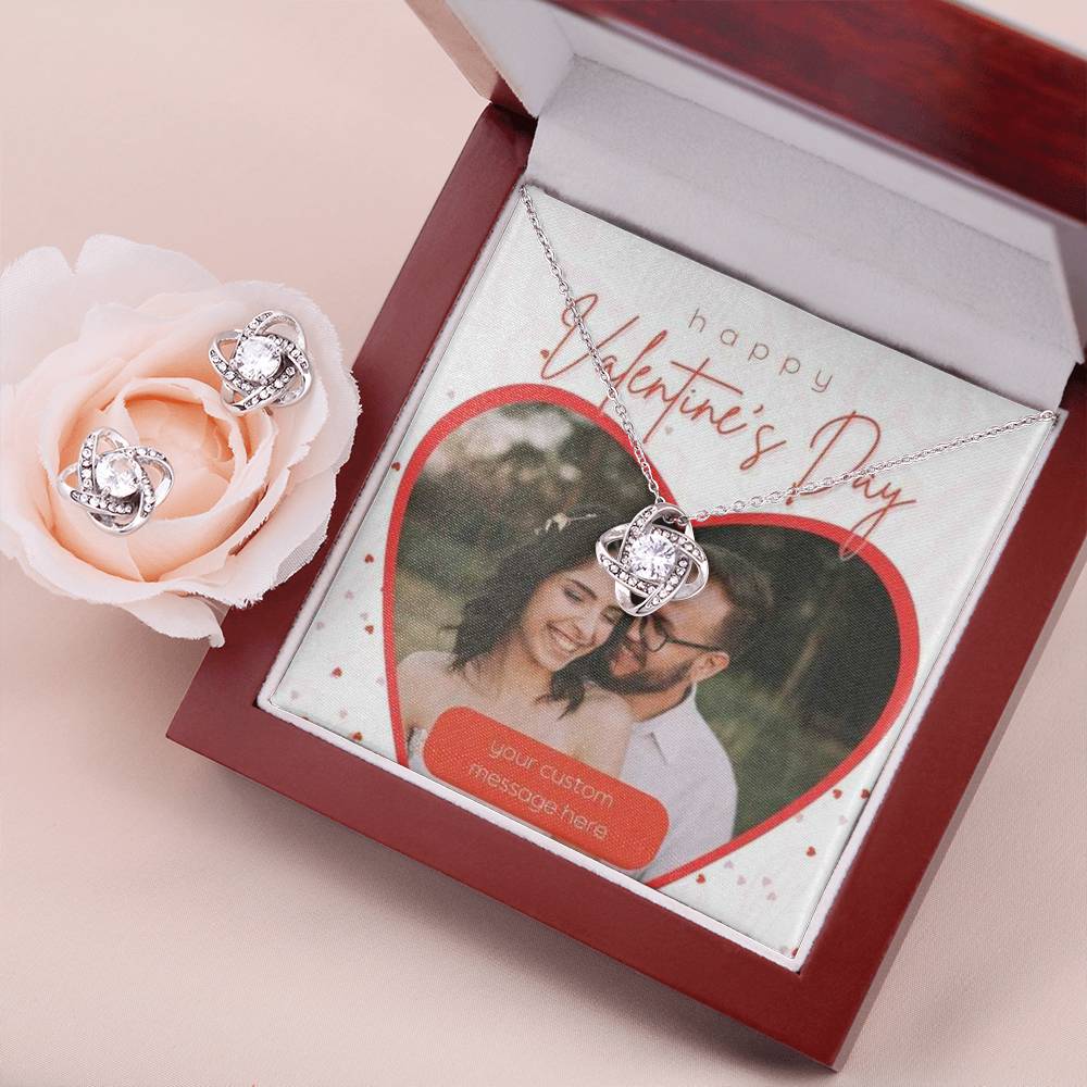 Happy Valentine's Day Love Knot Necklace Set With Photo Card