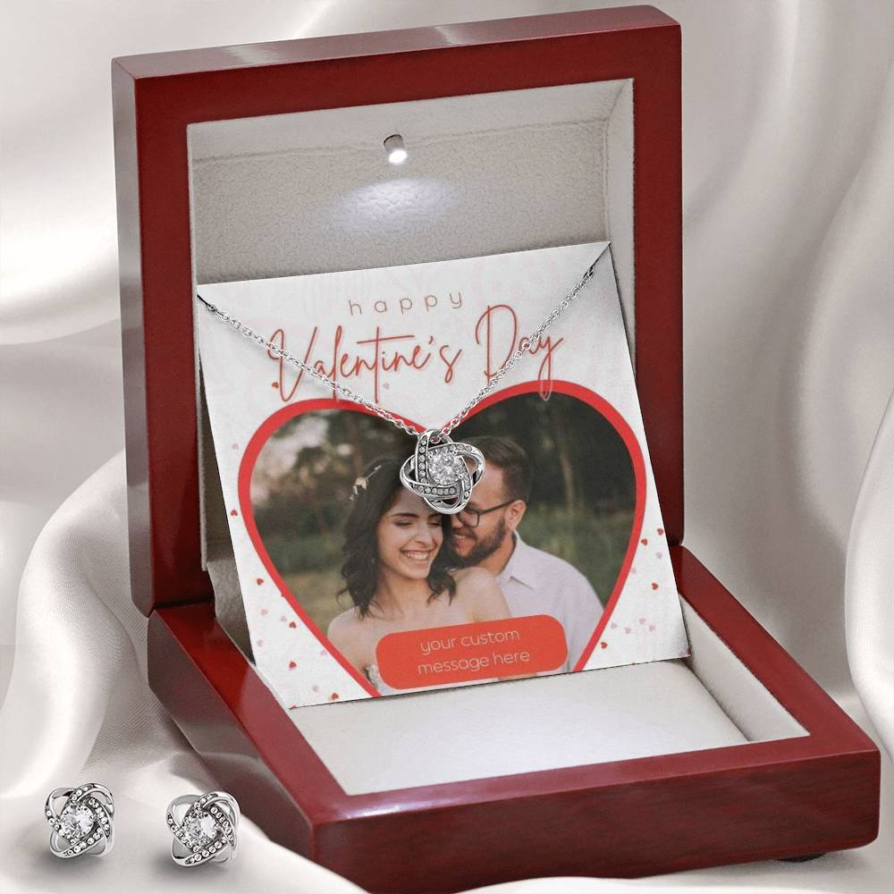 Happy Valentine's Day Love Knot Necklace Set With Photo Card