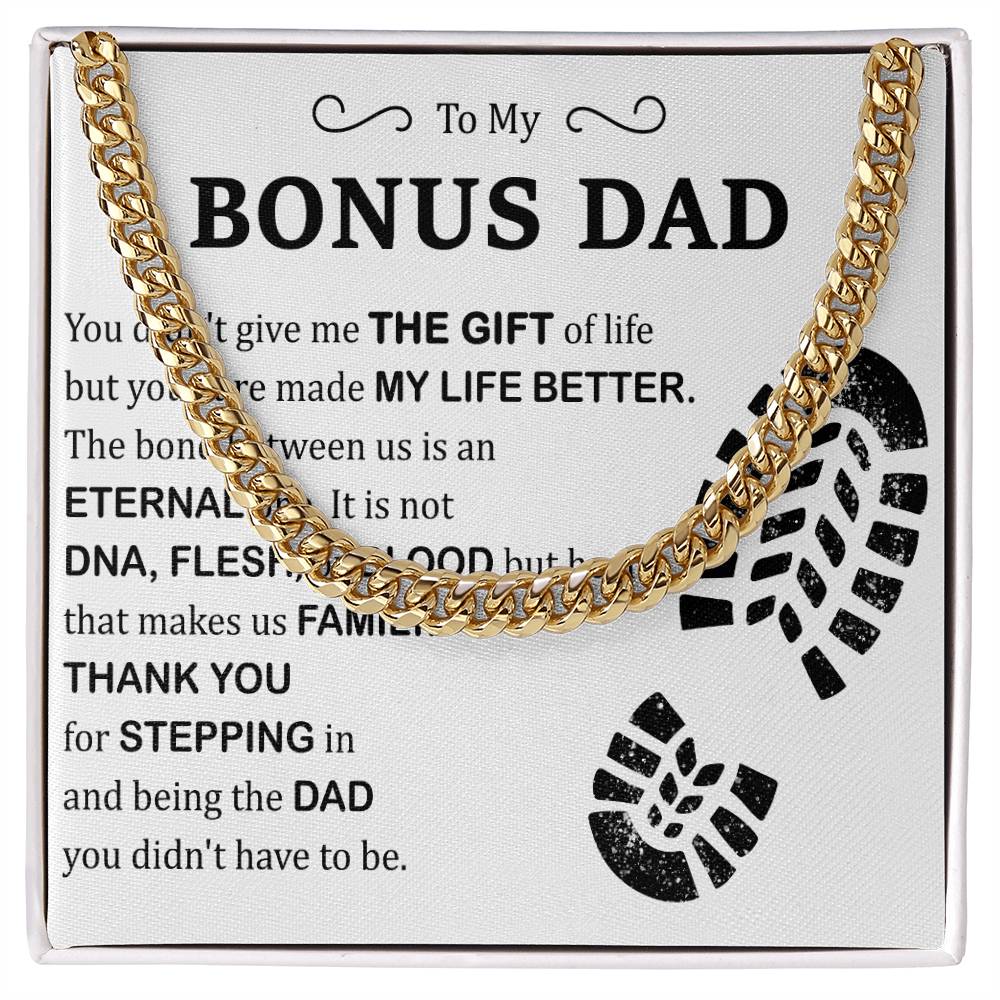To My Bonus Dad Stainless Steel Cuban Link Necklace