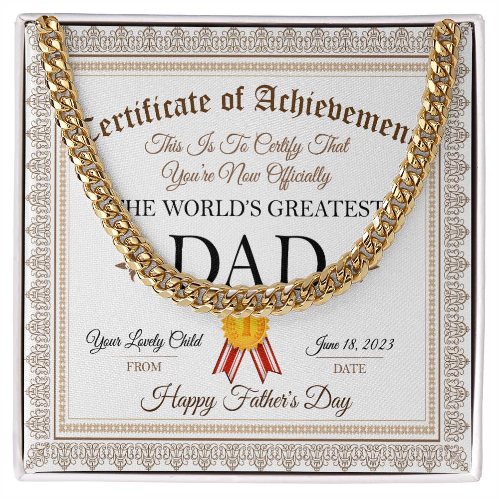 World's Greatest Dad Acrylic Design Stainless Steel Cuban Link Necklace