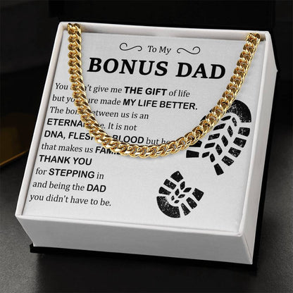 To My Bonus Dad Stainless Steel Cuban Link Necklace