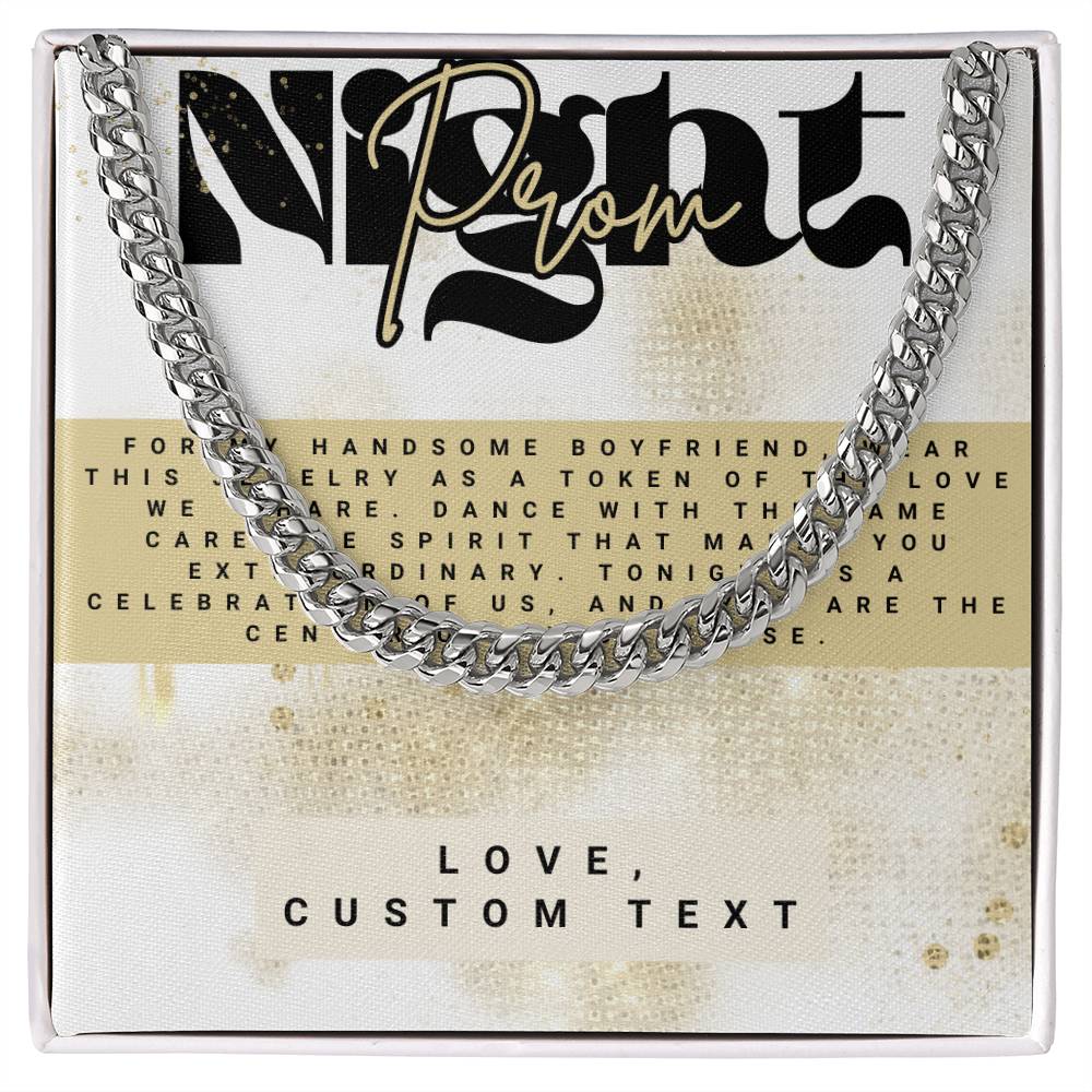 To My Handsome Man Prom Night Cuban Chain Link Necklace - Prom Necklace For Boyfriend - Prom Gift Jewelry - Personalize It Toledo