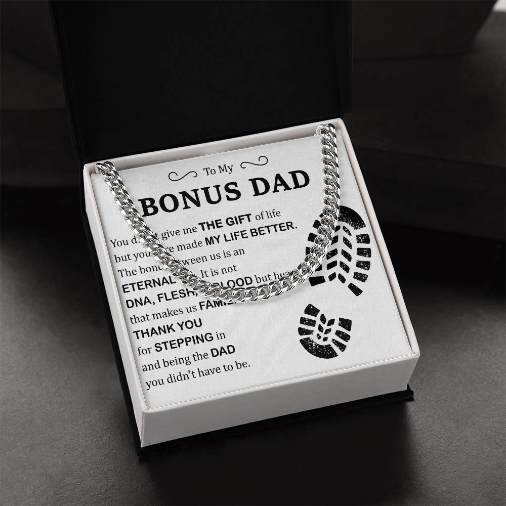 To My Bonus Dad Stainless Steel Cuban Link Necklace