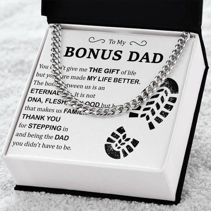 To My Bonus Dad Stainless Steel Cuban Link Necklace